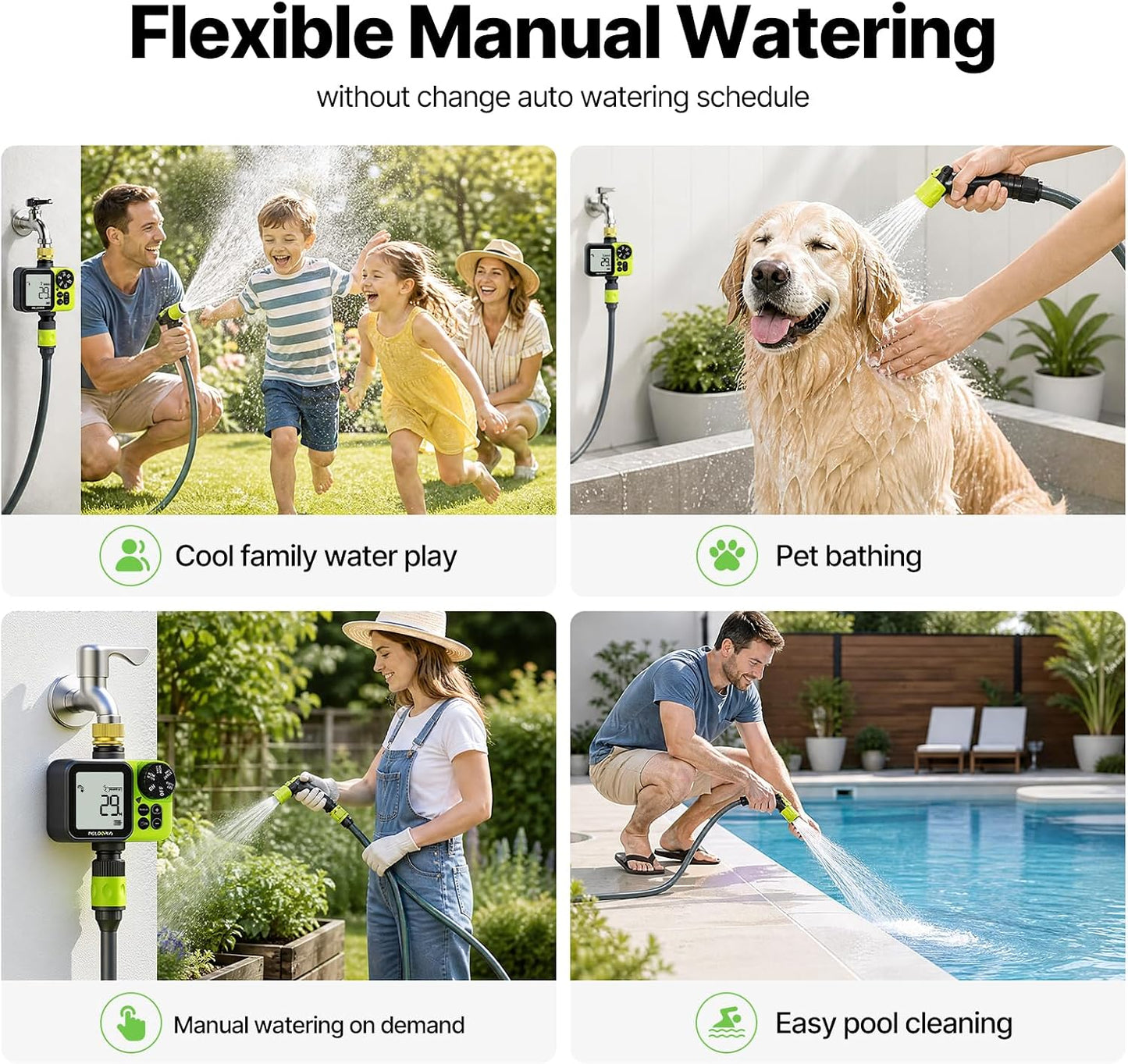 Sprinkler Timer, Brass Inlet Programmable Watering Timer for Garden Hose Fits 3/4” US Faucet, Outdoor Soaker Hose Timer w/Rain Delay/Manual/Automatic Watering, Drip Irrigation for Lawn Yard