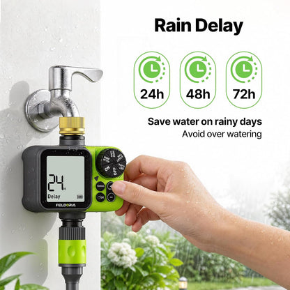 Sprinkler Timer, Brass Inlet Programmable Watering Timer for Garden Hose Fits 3/4” US Faucet, Outdoor Soaker Hose Timer w/Rain Delay/Manual/Automatic Watering, Drip Irrigation for Lawn Yard