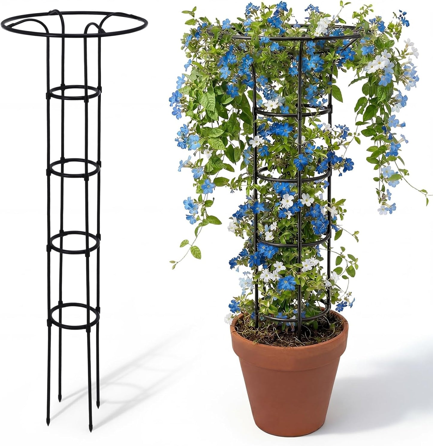 2 Pcs 63 Inch Garden Obelisk Trellis for Climbing Plants Outdoor, Mushroom Top Flower Trellis Rustproof Metal Tomato Trellises for Potted Plants Rose Climbing Vine Tomato Cucumber Grape