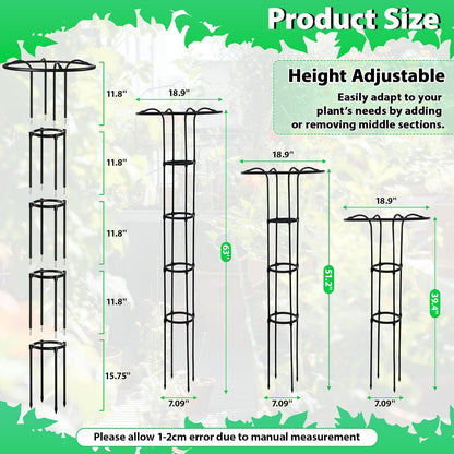 2 Pcs 63 Inch Garden Obelisk Trellis for Climbing Plants Outdoor, Mushroom Top Flower Trellis Rustproof Metal Tomato Trellises for Potted Plants Rose Climbing Vine Tomato Cucumber Grape