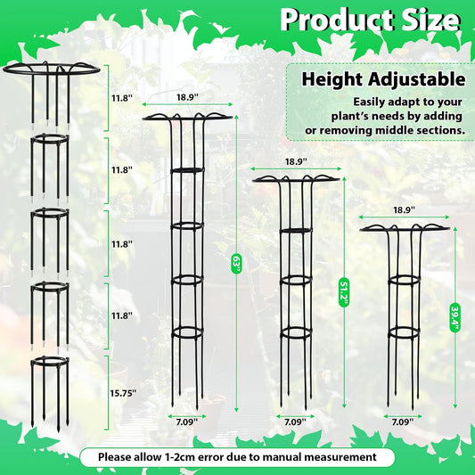 2 Pcs 63 Inch Garden Obelisk Trellis for Climbing Plants Outdoor, Mushroom Top Flower Trellis Rustproof Metal Tomato Trellises for Potted Plants Rose Climbing Vine Tomato Cucumber Grape