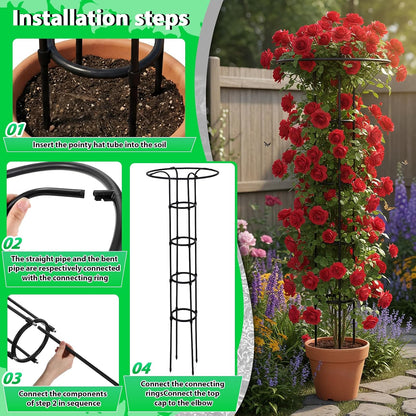 2 Pcs 63 Inch Garden Obelisk Trellis for Climbing Plants Outdoor, Mushroom Top Flower Trellis Rustproof Metal Tomato Trellises for Potted Plants Rose Climbing Vine Tomato Cucumber Grape