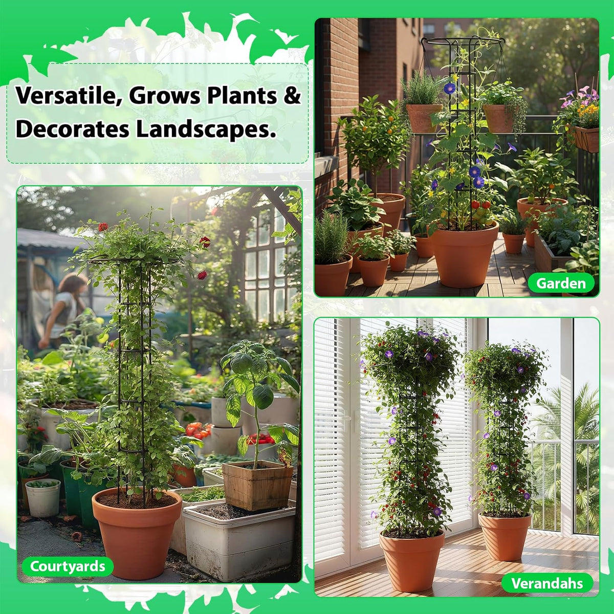 2 Pcs 63 Inch Garden Obelisk Trellis for Climbing Plants Outdoor, Mushroom Top Flower Trellis Rustproof Metal Tomato Trellises for Potted Plants Rose Climbing Vine Tomato Cucumber Grape
