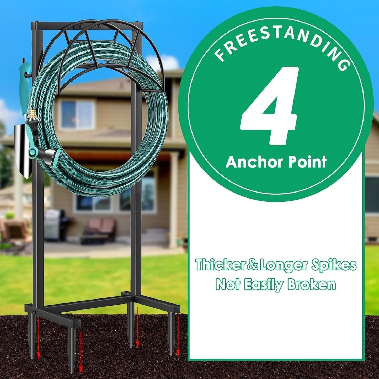 Garden Hose Holder, 4 Spikes Heavy Duty Hose Stand for 160FT Hose
