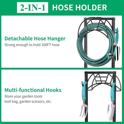 Garden Hose Holder, 4 Spikes Heavy Duty Hose Stand for 160FT Hose