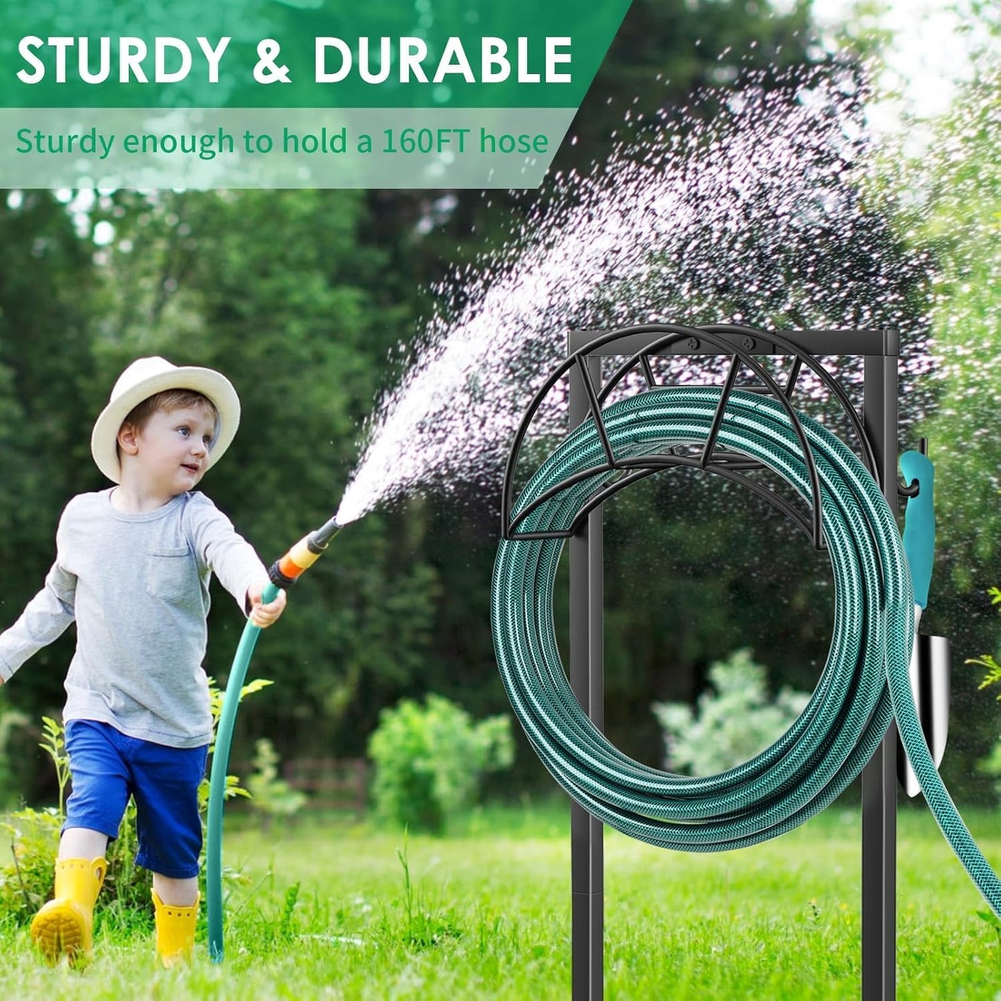 Garden Hose Holder, 4 Spikes Heavy Duty Hose Stand for 160FT Hose