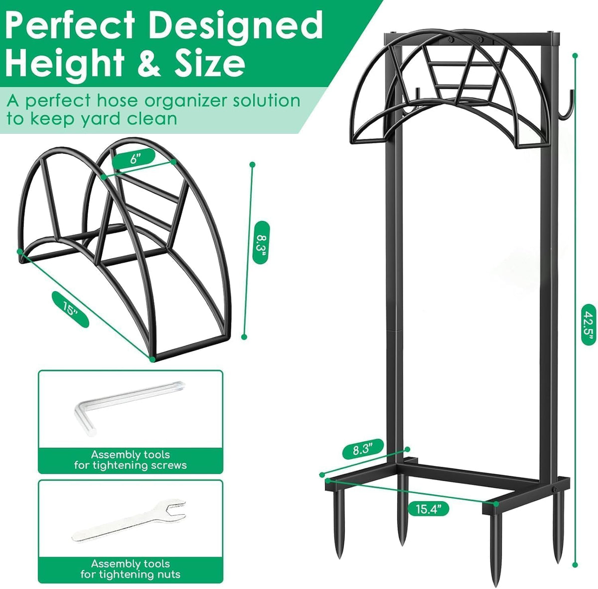 Garden Hose Holder, 4 Spikes Heavy Duty Hose Stand for 160FT Hose