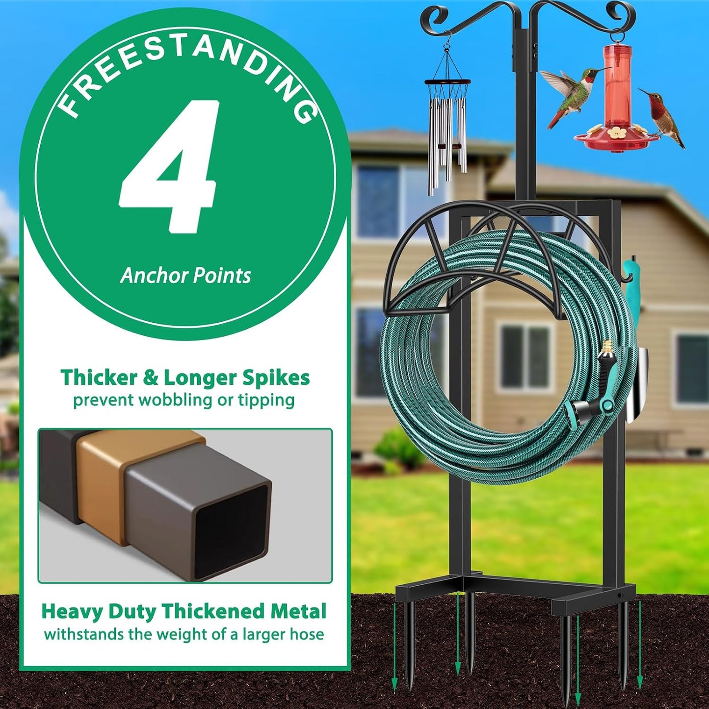 Garden Hose Holder, 4 Spikes Heavy Duty Hose Stand for 160FT Hose