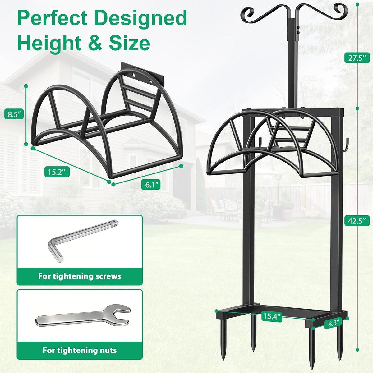 Garden Hose Holder, 4 Spikes Heavy Duty Hose Stand for 160FT Hose