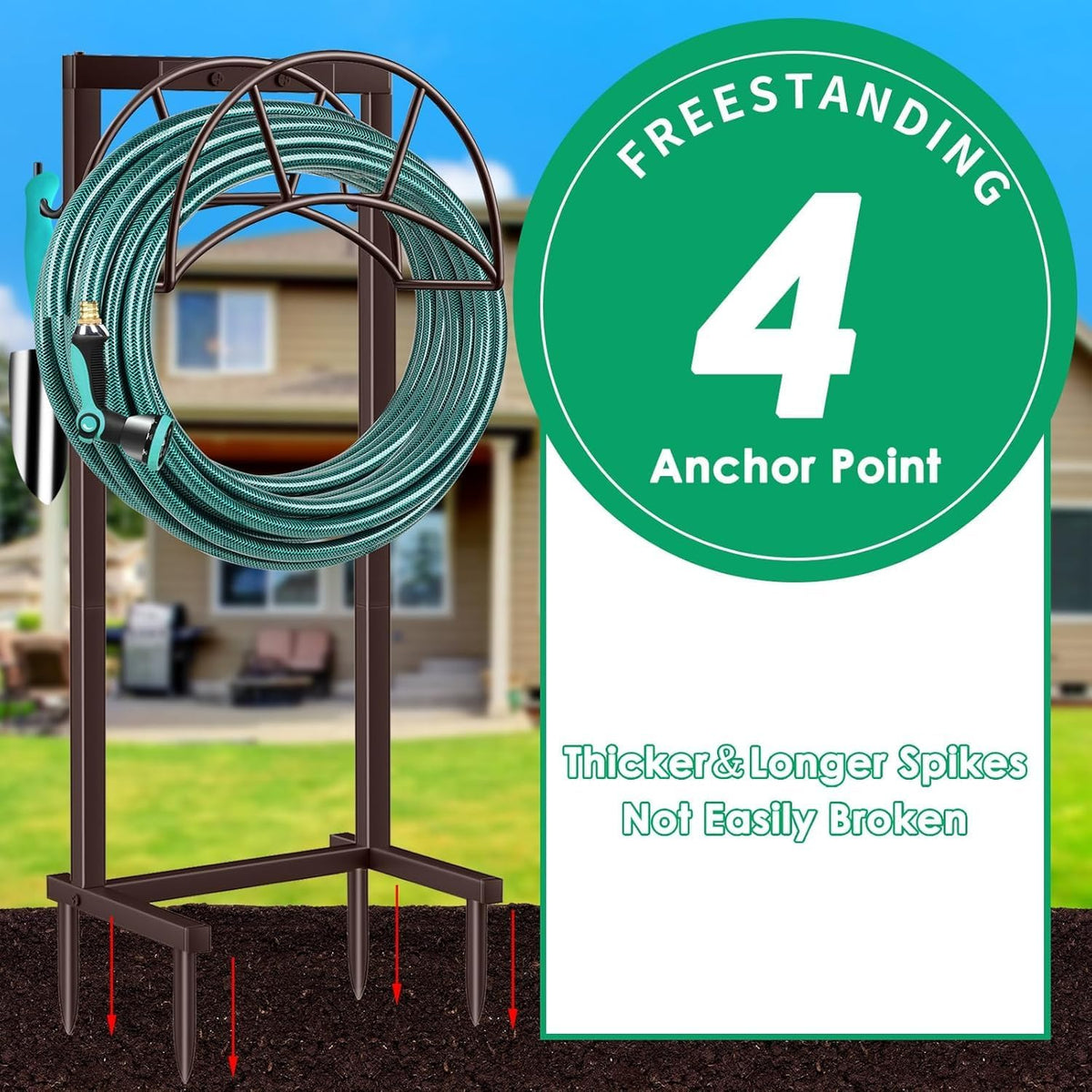 Garden Hose Holder, 4 Spikes Heavy Duty Hose Stand for 160FT Hose