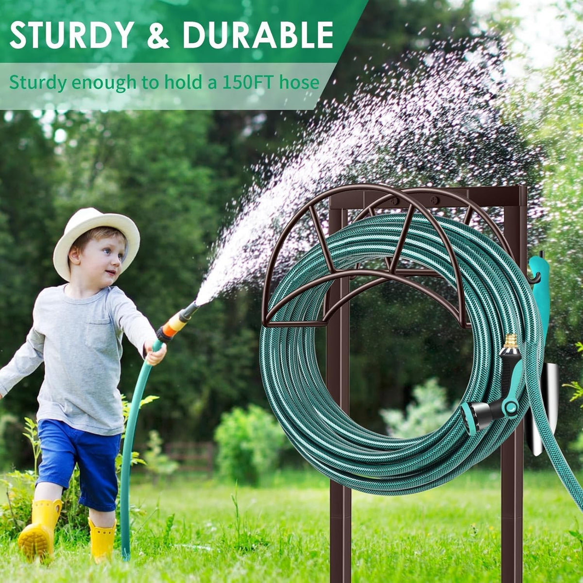 Garden Hose Holder, 4 Spikes Heavy Duty Hose Stand for 160FT Hose