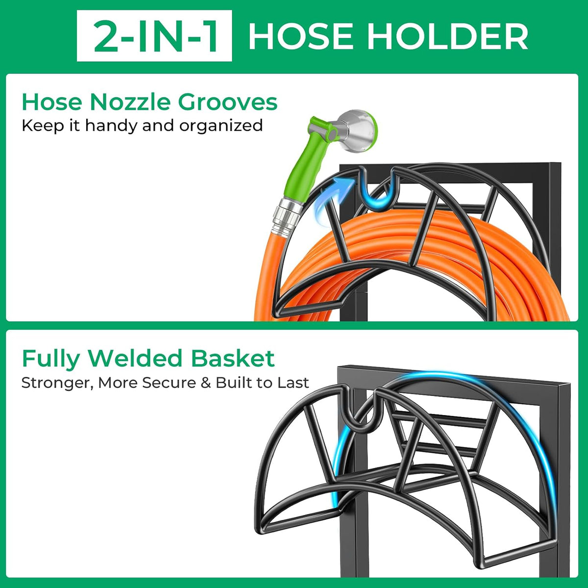 Garden Hose Holder, 4 Spikes Heavy Duty Hose Stand for 160FT Hose