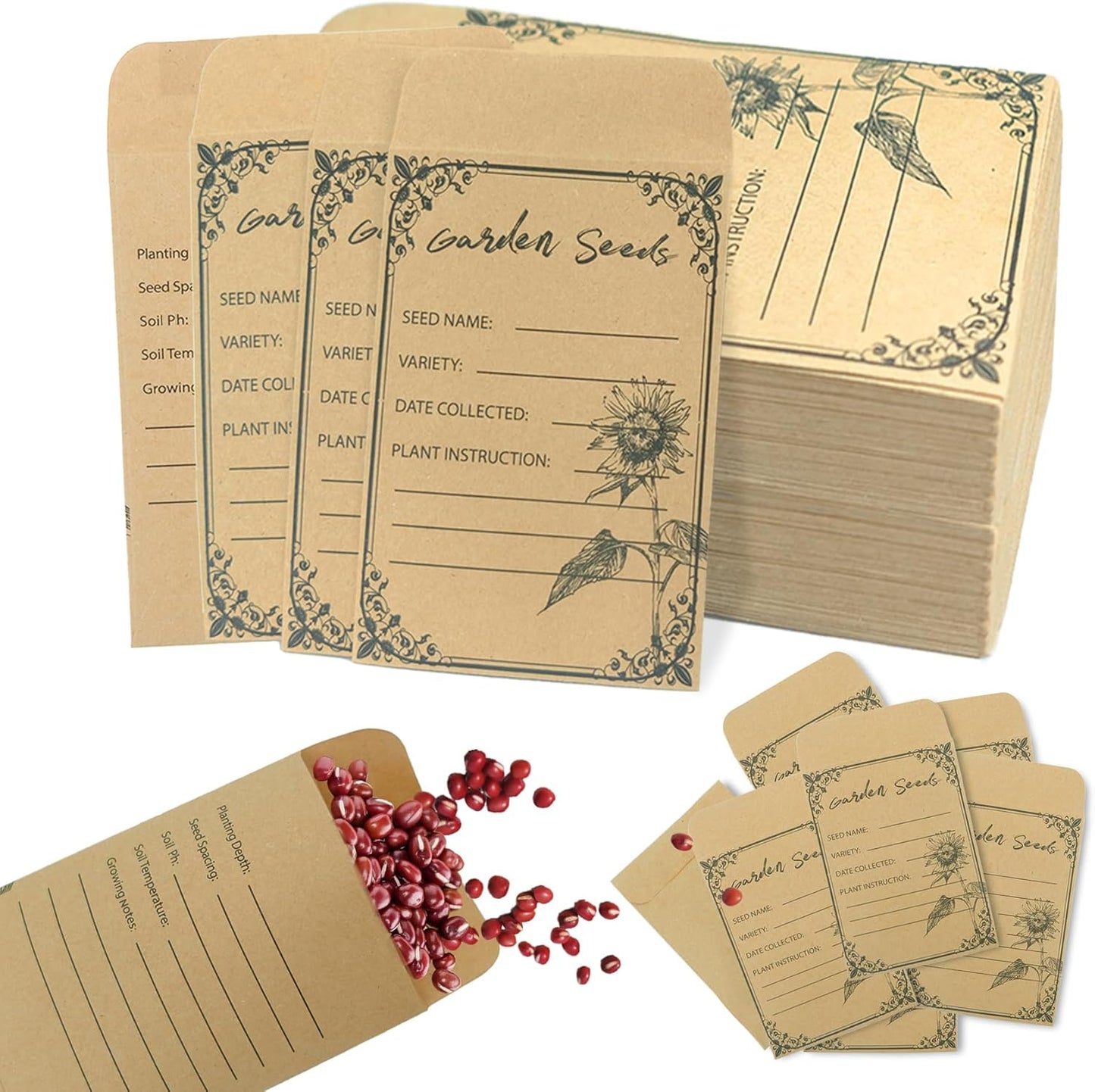 100 Pack Seed Envelopes 4.72*3.15Inch, Self-Seal Small Seed Packets