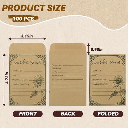 100 Pack Seed Envelopes 4.72*3.15Inch, Self-Seal Small Seed Packets