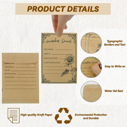 100 Pack Seed Envelopes 4.72*3.15Inch, Self-Seal Small Seed Packets