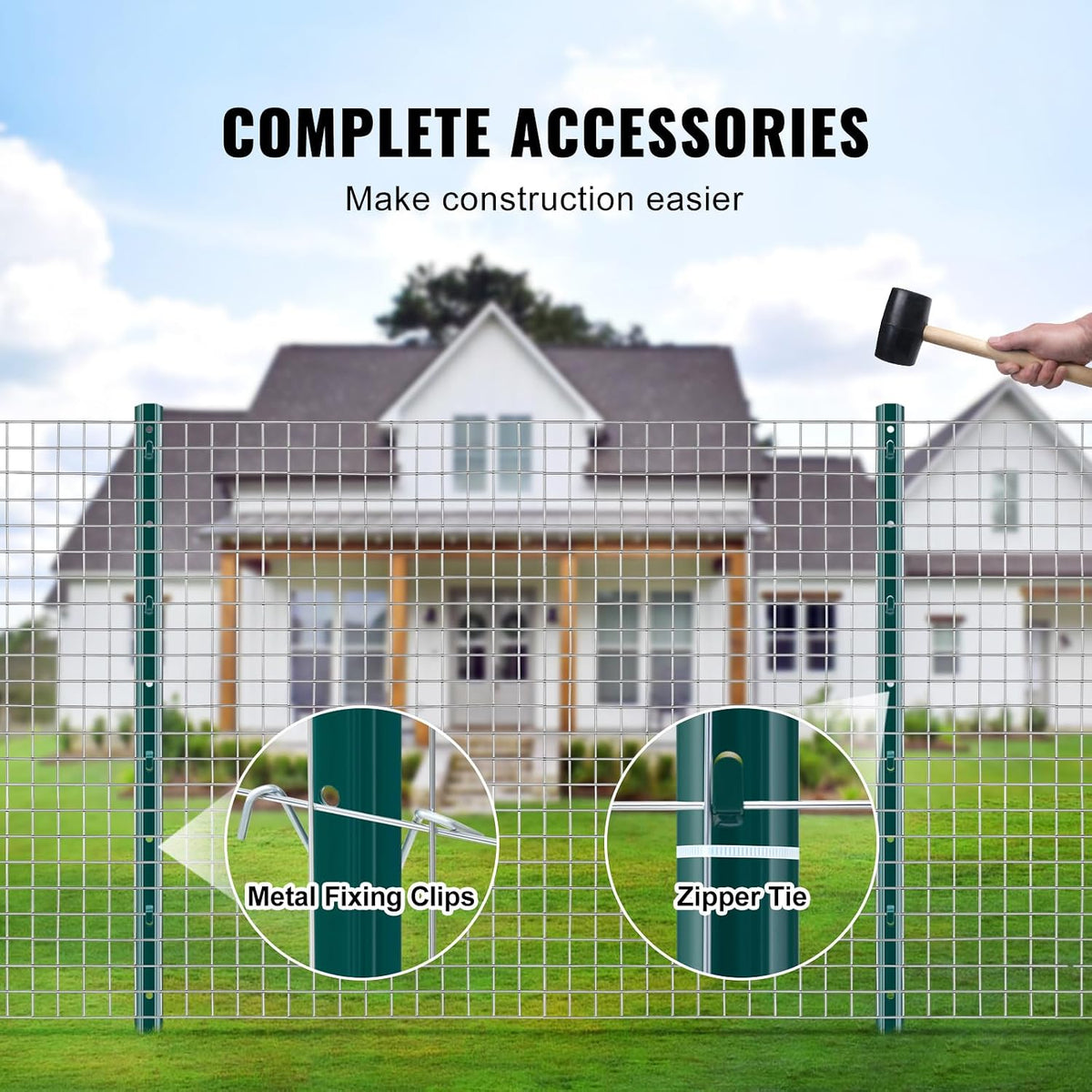 6 Feet Fence Post, 10 Pack U-Channel Heavy Duty Metal Fence Posts with 40 Zip Ties & 20 Clips, Sturdy Steel Fence Stakes for Garden Yard, Lawn, Farms and Outdoor Wire Fencing, Green