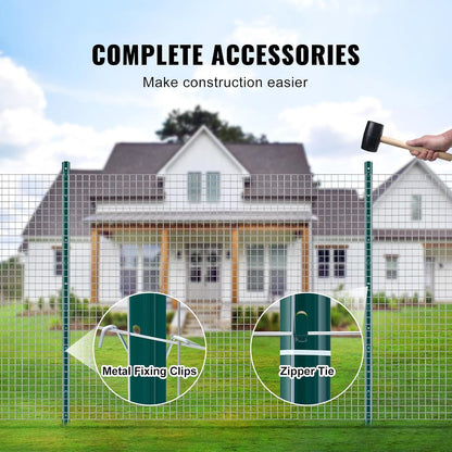 6 Feet Fence Post, 10 Pack U-Channel Heavy Duty Metal Fence Posts with 40 Zip Ties & 20 Clips, Sturdy Steel Fence Stakes for Garden Yard, Lawn, Farms and Outdoor Wire Fencing, Green