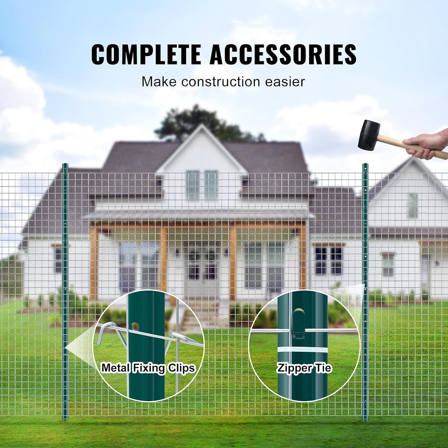 6 Feet Fence Post, 10 Pack U-Channel Heavy Duty Metal Fence Posts with 40 Zip Ties & 20 Clips, Sturdy Steel Fence Stakes for Garden Yard, Lawn, Farms and Outdoor Wire Fencing, Green