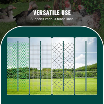 6 Feet Fence Post, 10 Pack U-Channel Heavy Duty Metal Fence Posts with 40 Zip Ties & 20 Clips, Sturdy Steel Fence Stakes for Garden Yard, Lawn, Farms and Outdoor Wire Fencing, Green