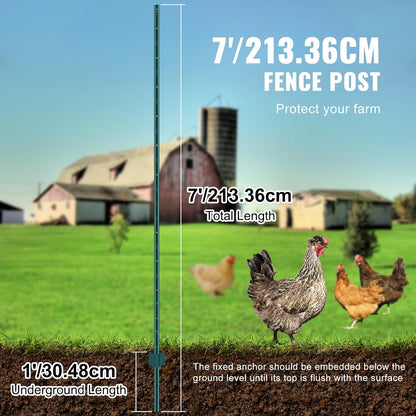 6 Feet Fence Post, 10 Pack U-Channel Heavy Duty Metal Fence Posts with 40 Zip Ties & 20 Clips, Sturdy Steel Fence Stakes for Garden Yard, Lawn, Farms and Outdoor Wire Fencing, Green