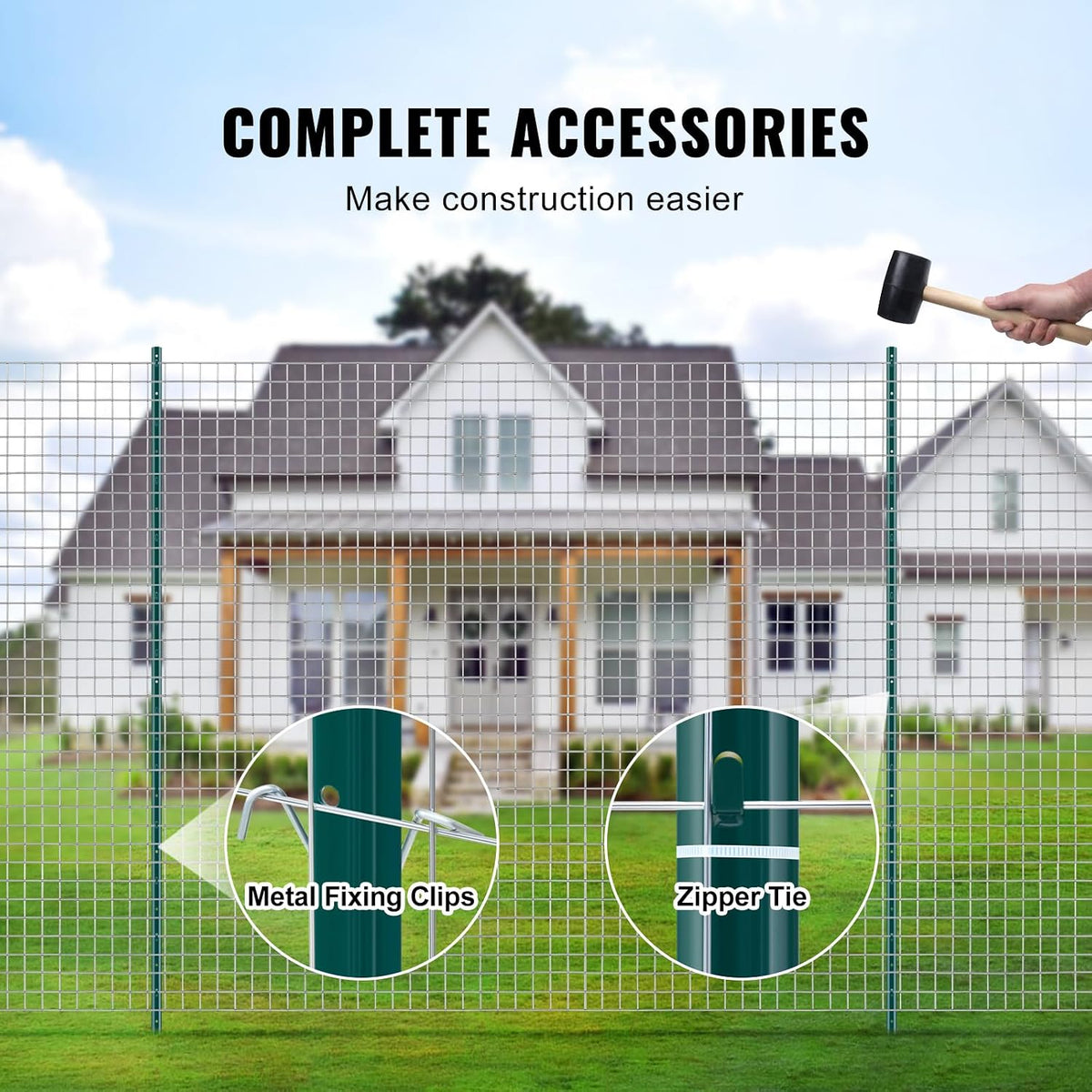 6 Feet Fence Post, 10 Pack U-Channel Heavy Duty Metal Fence Posts with 40 Zip Ties & 20 Clips, Sturdy Steel Fence Stakes for Garden Yard, Lawn, Farms and Outdoor Wire Fencing, Green