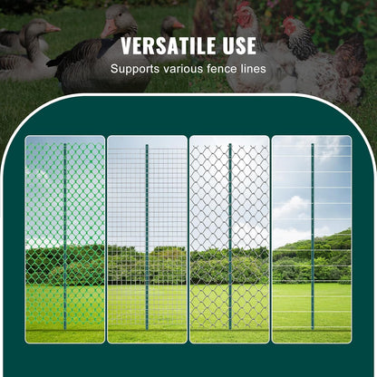 6 Feet Fence Post, 10 Pack U-Channel Heavy Duty Metal Fence Posts with 40 Zip Ties & 20 Clips, Sturdy Steel Fence Stakes for Garden Yard, Lawn, Farms and Outdoor Wire Fencing, Green