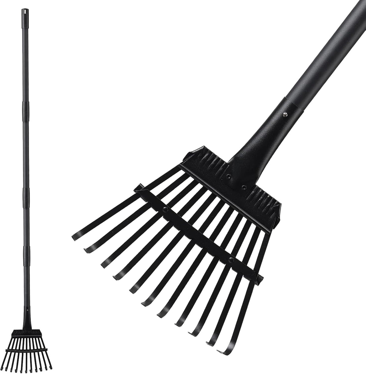 Small Rake for Leaves, 11 Tines Narrow Garden Rake, 60'' Long Handle Small Rakes for Dog Poop, Lawns, Flower Beds, Mulch, Shrub