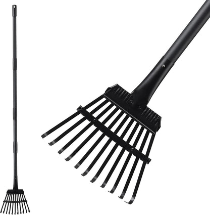 Small Rake for Leaves, 11 Tines Narrow Garden Rake, 60'' Long Handle Small Rakes for Dog Poop, Lawns, Flower Beds, Mulch, Shrub