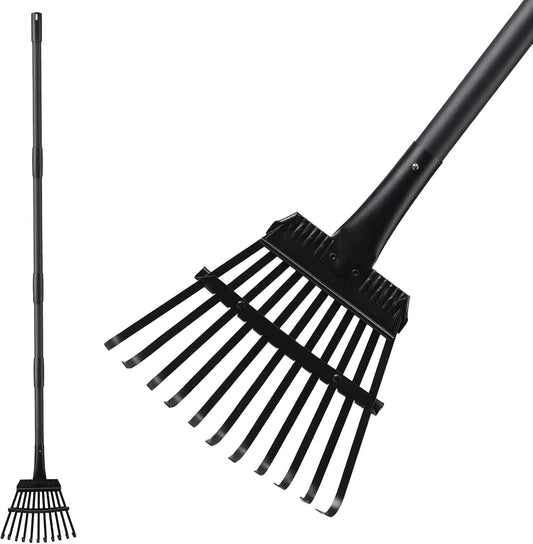 Small Rake for Leaves, 11 Tines Narrow Garden Rake, 60'' Long Handle Small Rakes for Dog Poop, Lawns, Flower Beds, Mulch, Shrub