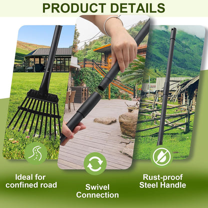 Small Rake for Leaves, 11 Tines Narrow Garden Rake, 60'' Long Handle Small Rakes for Dog Poop, Lawns, Flower Beds, Mulch, Shrub