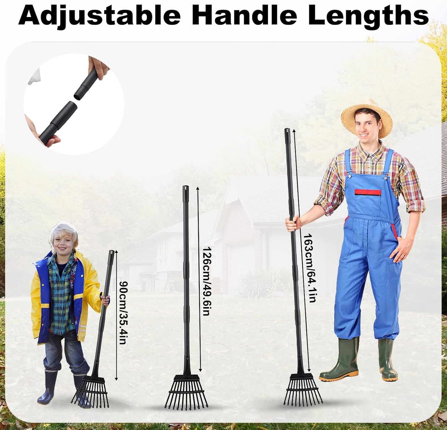 Small Rake for Leaves, 11 Tines Narrow Garden Rake, 60'' Long Handle Small Rakes for Dog Poop, Lawns, Flower Beds, Mulch, Shrub