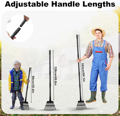 Small Rake for Leaves, 11 Tines Narrow Garden Rake, 60'' Long Handle Small Rakes for Dog Poop, Lawns, Flower Beds, Mulch, Shrub