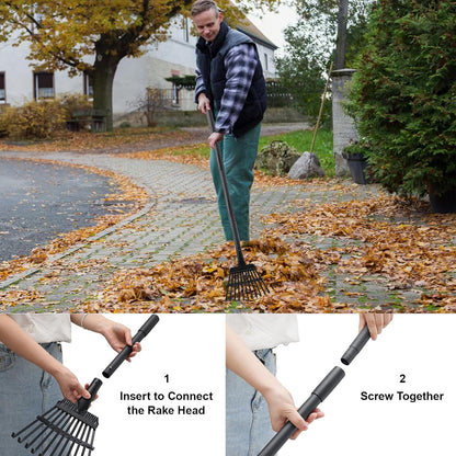 Small Rake for Leaves, 11 Tines Narrow Garden Rake, 60'' Long Handle Small Rakes for Dog Poop, Lawns, Flower Beds, Mulch, Shrub