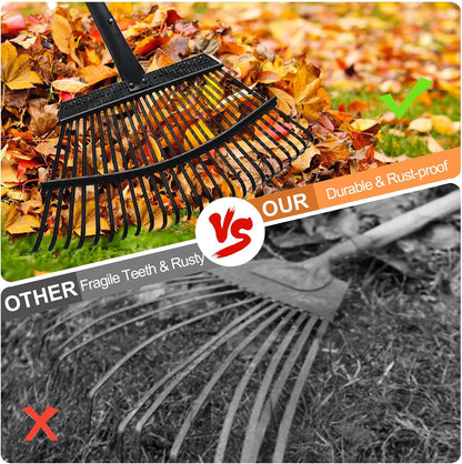 Small Rake for Leaves, 11 Tines Narrow Garden Rake, 60'' Long Handle Small Rakes for Dog Poop, Lawns, Flower Beds, Mulch, Shrub