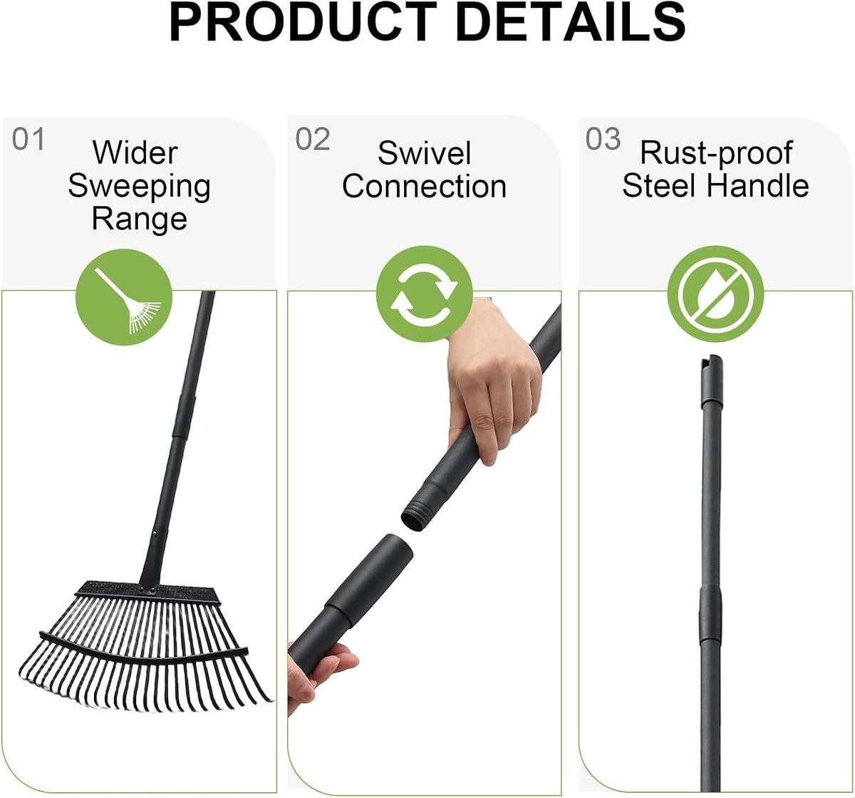 Small Rake for Leaves, 11 Tines Narrow Garden Rake, 60'' Long Handle Small Rakes for Dog Poop, Lawns, Flower Beds, Mulch, Shrub