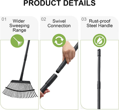 Small Rake for Leaves, 11 Tines Narrow Garden Rake, 60'' Long Handle Small Rakes for Dog Poop, Lawns, Flower Beds, Mulch, Shrub