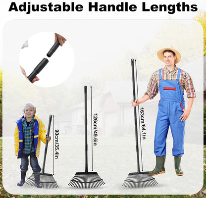 Small Rake for Leaves, 11 Tines Narrow Garden Rake, 60'' Long Handle Small Rakes for Dog Poop, Lawns, Flower Beds, Mulch, Shrub