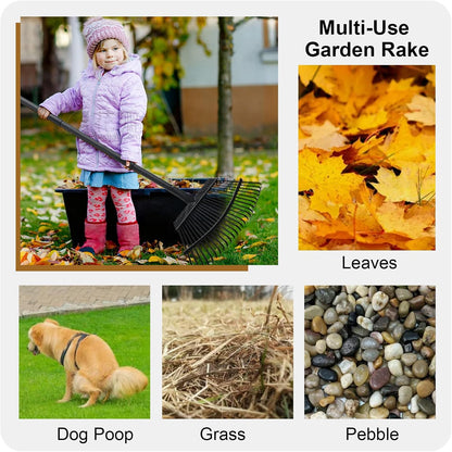 Small Rake for Leaves, 11 Tines Narrow Garden Rake, 60'' Long Handle Small Rakes for Dog Poop, Lawns, Flower Beds, Mulch, Shrub