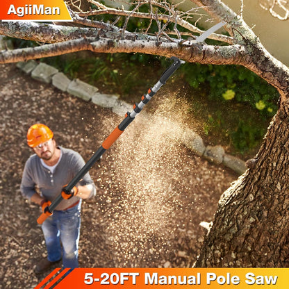 26FT Reach Pole Saws for Tree Trimming, Pole Saw with 5-20FT Telescoping Extension Pole, Pruning Saw with 19" 3X Detachable Saw, Non-Slip Handle, Tree Trimmer for Garden Palms Shrubs