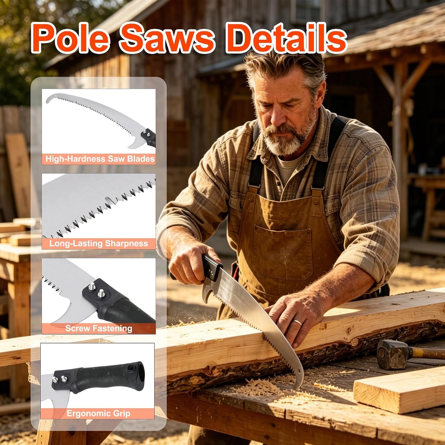 26FT Reach Pole Saws for Tree Trimming, Pole Saw with 5-20FT Telescoping Extension Pole, Pruning Saw with 19" 3X Detachable Saw, Non-Slip Handle, Tree Trimmer for Garden Palms Shrubs