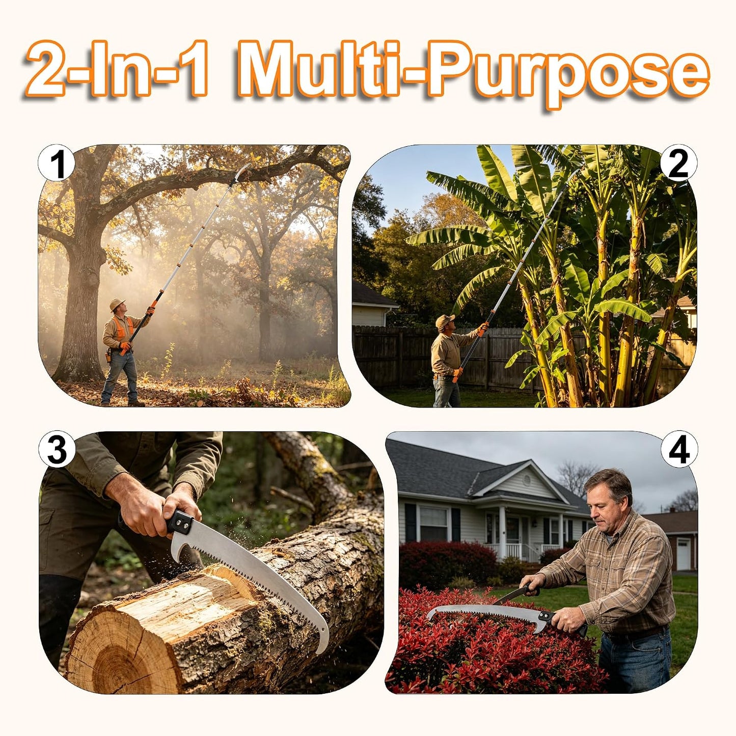 26FT Reach Pole Saws for Tree Trimming, Pole Saw with 5-20FT Telescoping Extension Pole, Pruning Saw with 19" 3X Detachable Saw, Non-Slip Handle, Tree Trimmer for Garden Palms Shrubs