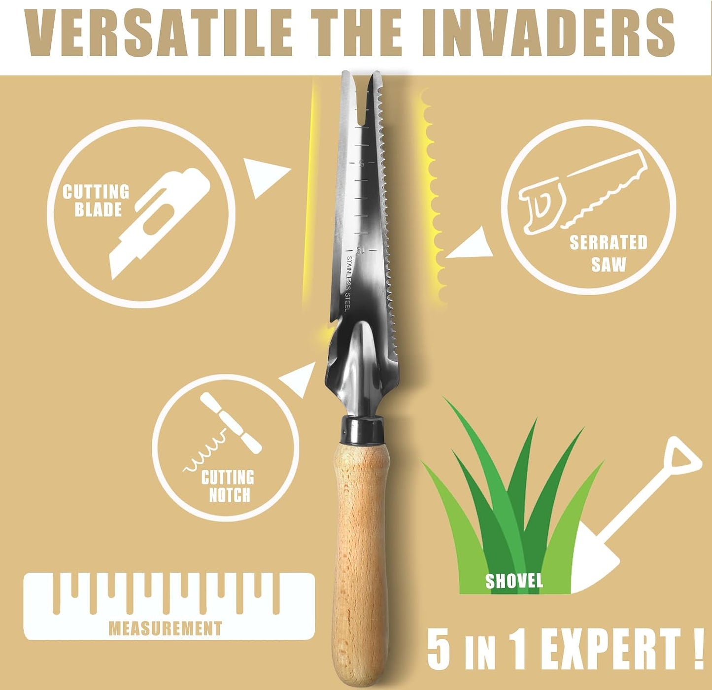 Manual Hand Weeder - Multi Use Gardening Trowels for Easy Weed Puller, Digging, Cutting, Gauging, Transplanting, Rust-Proof and Anti-Scratch Garden Hand Shovel Weed Tool for Yard Lawn and Farm