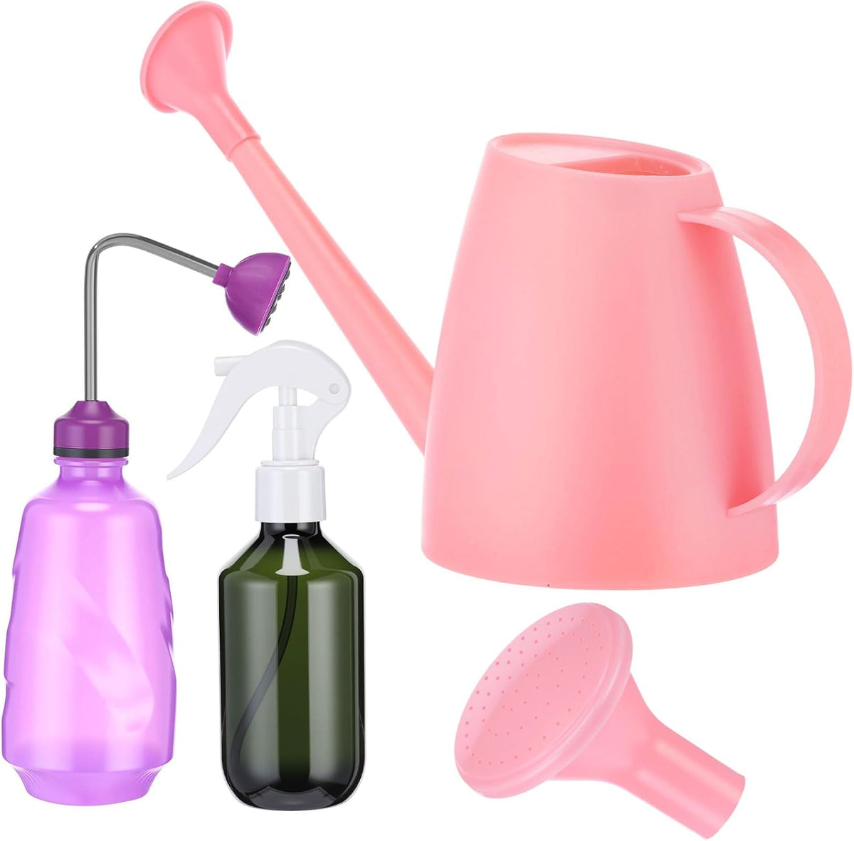 1/2 Gallon Long Spout Watering Can Set for Indoor & Outdoor Plants – Includes Spray Bottle, Squeeze Bottle, Watering Globes & Soil Moisture Meter for Garden & House Plants(Pink)