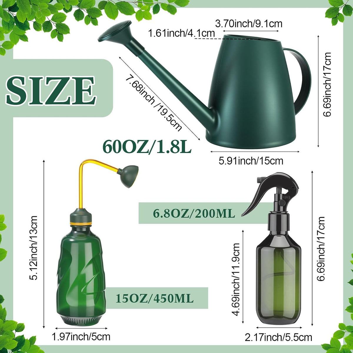 1/2 Gallon Long Spout Watering Can Set for Indoor & Outdoor Plants – Includes Spray Bottle, Squeeze Bottle, Watering Globes & Soil Moisture Meter for Garden & House Plants(Pink)