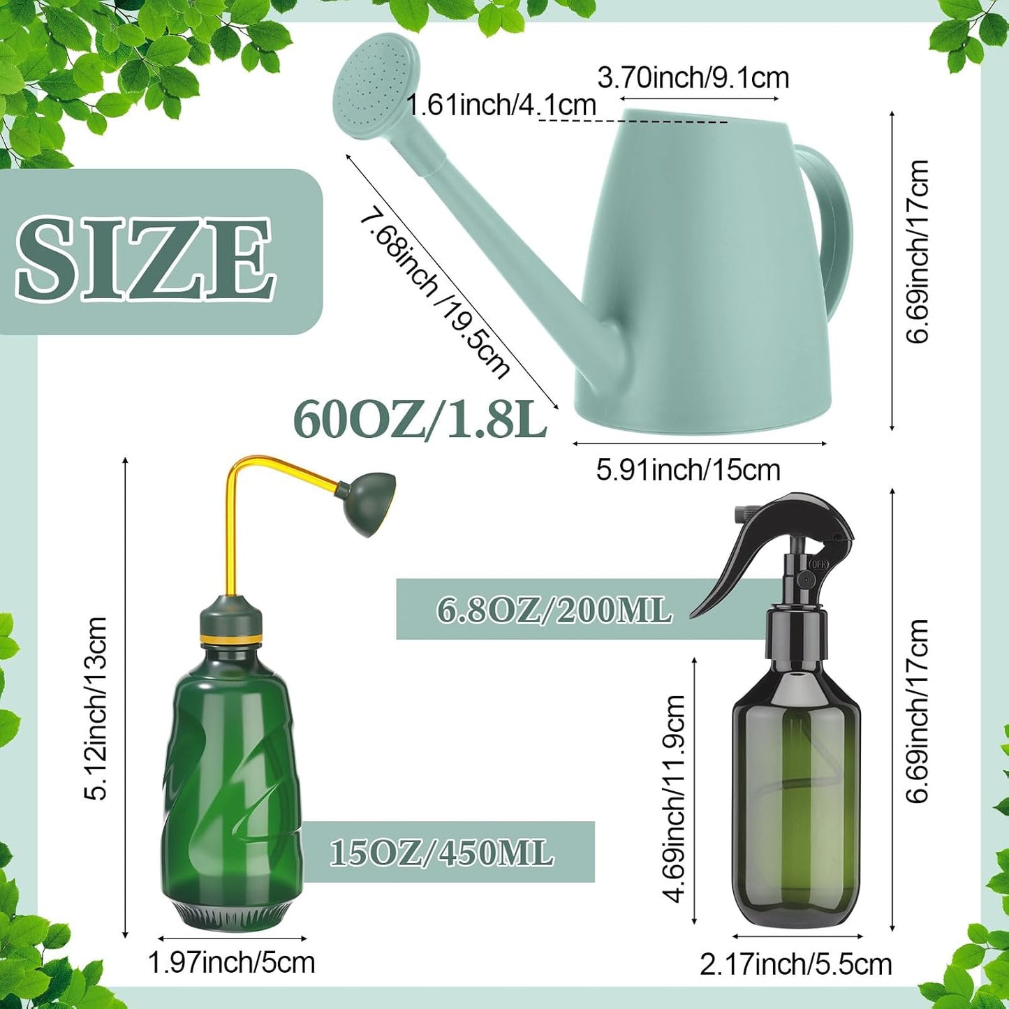 1/2 Gallon Long Spout Watering Can Set for Indoor & Outdoor Plants – Includes Spray Bottle, Squeeze Bottle, Watering Globes & Soil Moisture Meter for Garden & House Plants(Pink)