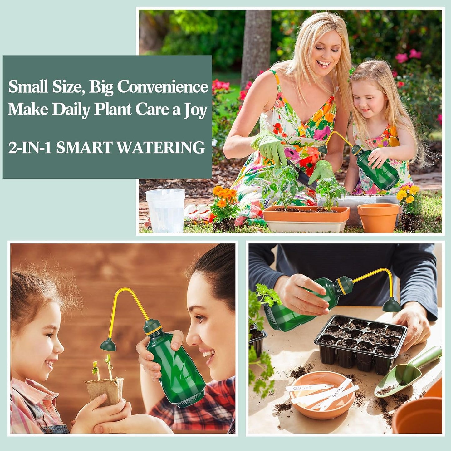 1/2 Gallon Long Spout Watering Can Set for Indoor & Outdoor Plants – Includes Spray Bottle, Squeeze Bottle, Watering Globes & Soil Moisture Meter for Garden & House Plants(Pink)