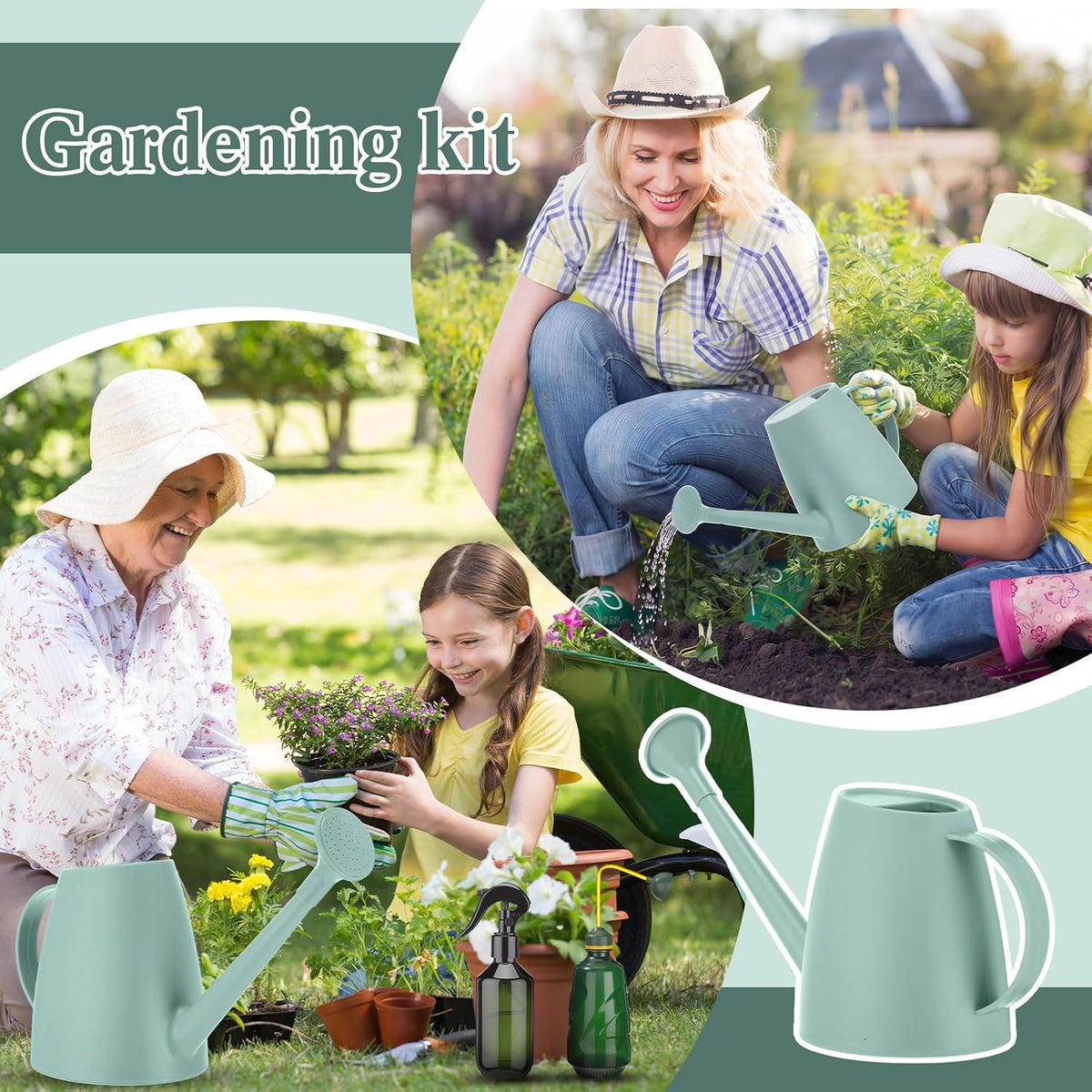 1/2 Gallon Long Spout Watering Can Set for Indoor & Outdoor Plants – Includes Spray Bottle, Squeeze Bottle, Watering Globes & Soil Moisture Meter for Garden & House Plants(Pink)