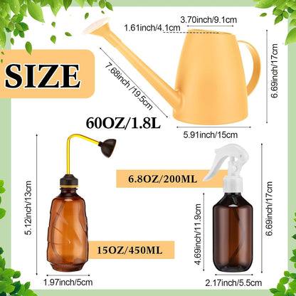 1/2 Gallon Long Spout Watering Can Set for Indoor & Outdoor Plants – Includes Spray Bottle, Squeeze Bottle, Watering Globes & Soil Moisture Meter for Garden & House Plants(Pink)