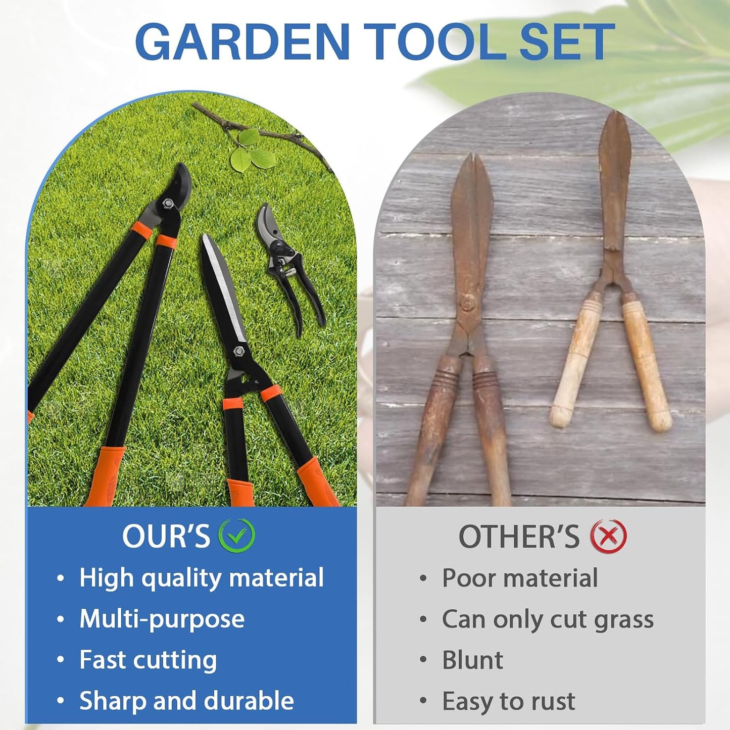 3PCS Garden Tool Set with Lopper, Hedge Shears and Bypass Pruner, Heavy Duty Tree & Shrub Care Kit, Tree Trimmer Gardening Tools for Indoor & Outdoor Gardening