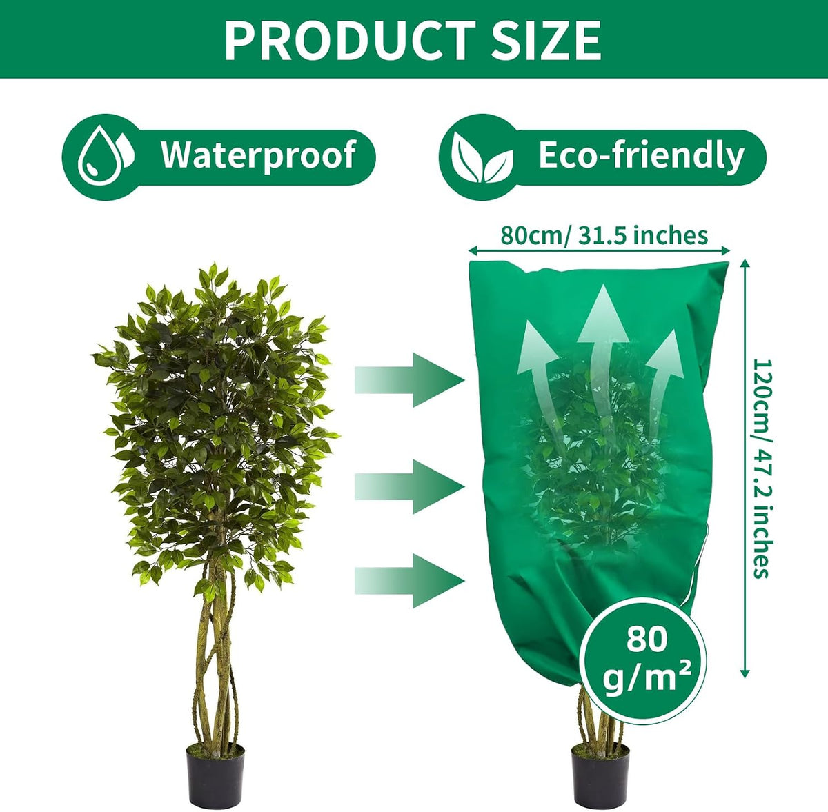 Garden Plant Fleece Frost Protection, 80x120CM Plant Covers for Winter Plant Protectors from Frost with Zipper Drawstring, Reusable Plant Protection Fleece Bags for Outdoor Plants(2 Pack)